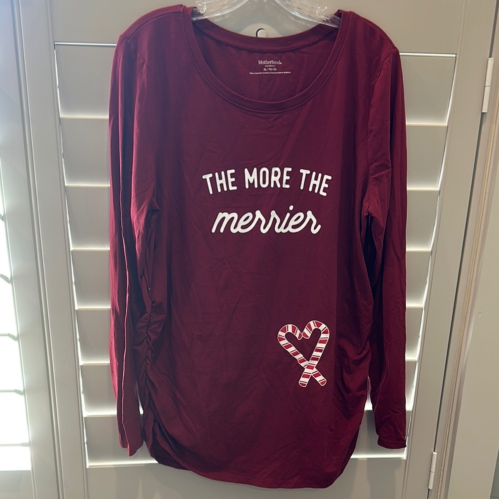 Motherhood Maternity Maroon Festive Long Sleeve Top
